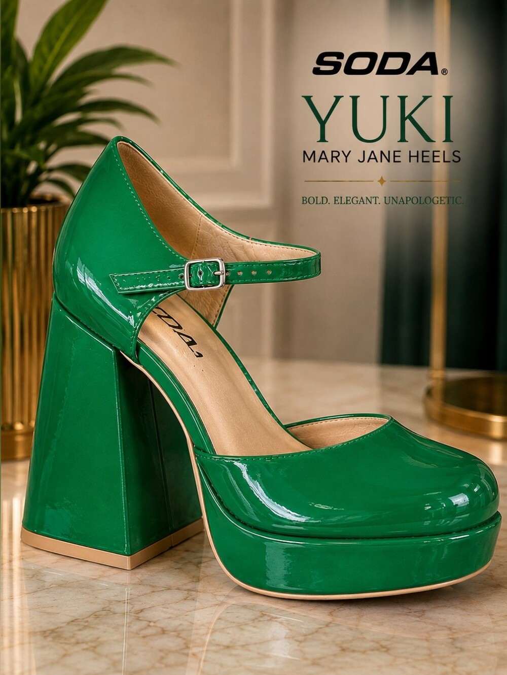 SODA Yuki Green Patent Platform Mary Jane Heels – Women’s Size 8 – New in Box